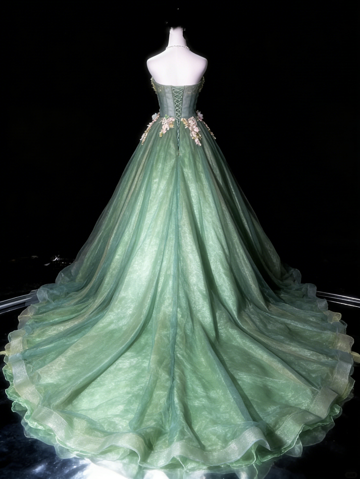 Dreamy Green Tulle 3D Floral Appliques Off-the-shoulder Sweet 15 Quinceanera Ball Gown DP7937