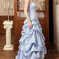 Vintage hellblaues trägerloses Satin-Ballkleid mit Raffungen für Sweet 15 Quinceañera DP7939