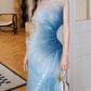Chic Ombre Blue One-Shoulder Sequin Evening Gown Tulle Mermaid Prom Dress DP7969
