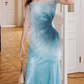 Chic Ombre Blue One-Shoulder Sequin Evening Gown Tulle Mermaid Prom Dress DP7969