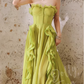 Chic Lime Green Strapless Ruffled Chiffon Prom Dress DP7970