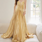 Elegant Champagne Gold Pleated Satin Formal Dress HalterSweetheart Prom Dress DP7971