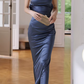Elegant Glamorous Cowl Neck Satin Evening Gown Mermaid Ruched Prom Dress DP7974