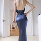 Elegant Glamorous Cowl Neck Satin Evening Gown Mermaid Ruched Prom Dress DP7974