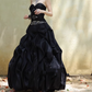 Elegantes schwarzes trägerloses, perlenbesetztes Satin-Ballkleid mit Raffungen für Sweet 15 Quinceañera DP7976