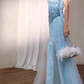 Vintage Strapless Light Blue Sequin Evening Gown Tulle Prom Dress DP7977