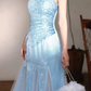 Vintage Strapless Light Blue Sequin Evening Gown Tulle Prom Dress DP7977