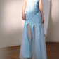 Vintage Strapless Light Blue Sequin Evening Gown Tulle Prom Dress DP7977