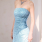 Vintage Strapless Light Blue Sequin Evening Gown Tulle Prom Dress DP7977