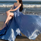 Luxury Elegant Blue Strapless Layered Evening Gown DP7981