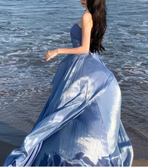 Luxury Elegant Blue Strapless Layered Evening Gown DP7981