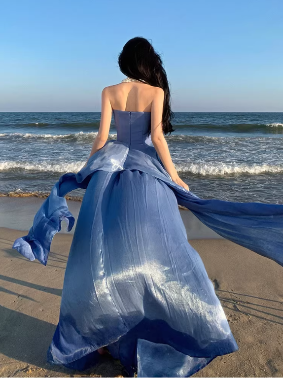 Luxury Elegant Blue Strapless Layered Evening Gown DP7981