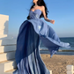 Luxury Elegant Blue Strapless Layered Evening Gown DP7981