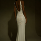 Elegant Ivory V Neck Appliques Sheath Long Evening Party Dress, DP2865