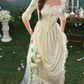 Dreamy Ivory Satin & Lace Half Sleeves A-Line Wedding Dress DP7986