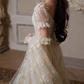 Vintage Lace Square Neck Bridal Gown Puff Sleeves A-Line Wedding Dress DP7987