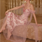 Vintage Off-the-Shoulder Sweetheart Pink Floral Prom Dress Beaded Tulle Evening Gown DP7989