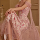 Vintage Off-the-Shoulder Sweetheart Pink Floral Prom Dress Beaded Tulle Evening Gown DP7989