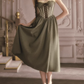 Vintage Green Lace Up Bodice Ruffled Hem Prom Dress Sweetheart Spaghetti Strap Evening Gown DP7992