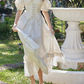 Elegant White Eyelet Embroidery Corset Maxi Dress Puff Sleeves Evening Gown DP8003