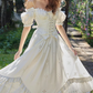 Elegant White Eyelet Embroidery Corset Maxi Dress Puff Sleeves Evening Gown DP8003