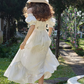 Elegant White Eyelet Embroidery Corset Maxi Dress Puff Sleeves Evening Gown DP8003