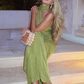 Glamorous Olive Green Halter Neck Sheath Velvet Evening Gown DP8035