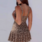 Cute Leopard Print Satin Beaded Spaghetti Straps  Homecoming Dress DP8036