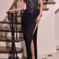 Glamorous Pink Strapless Corset Gown Beaded Sheer High Slit Prom Dress DP8048