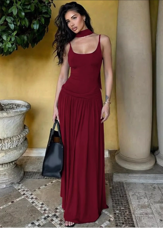 Vintage Burgundy Spaghetti Strap Gown Sheath Floor-Length Prom Dress DP8050