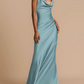 Elegant Teal Satin Halter Neck Evening Dress DP8053