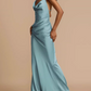 Elegant Teal Satin Halter Neck Evening Dress DP8053