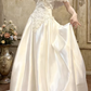 Vintage Ivory Satin Off-the-Shoulder Lace Capelet A-Line Wedding Dress DP8065