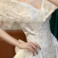 Vintage Ivory Satin Off-the-Shoulder Lace Capelet A-Line Wedding Dress DP8065