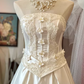 Vintage Ivory Satin Strapless Floral Appliques Wedding Dress DP8067