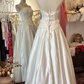 Vintage Ivory Satin Strapless Floral Appliques Wedding Dress DP8067