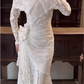 Vintage Ivory Lace Mermaid Long Sleeves Floral Wedding Dress DP8068
