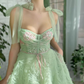 Elegant Sage Green Sweetheart Floral Tulle Straps Evening Dress DP8073