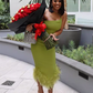 Vintage Olive Green One-Shoulder Feather Trim Evening Dress DP8078