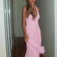 Elegant Simple Pink Halter Neck A-Line Chiffon Evening Dress DP8092