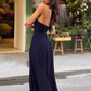 Elegant Simple Pink Halter Neck A-Line Chiffon Evening Dress DP8092