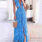 Simple Elegant Floral Print Cutout V-Neck Maxi Evening Dress DP8096