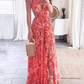 Simple Elegant Floral Print Cutout V-Neck Maxi Evening Dress DP8096