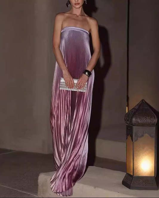 Luxury Ombre Purple Satin Pleated Strapless Evening Dress DP8097