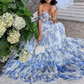 Glamorous Rose Print Bow Shoulder Corset A-Line Evening Dress DP8103