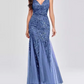 Vintage Burgundy Sequin V-Neck Mermaid Prom Gown Tulle Evening Dress DP8106
