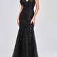 Vintage Burgundy Sequin V-Neck Mermaid Prom Gown Tulle Evening Dress DP8106