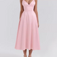 Vintage Pink Satin V-Neck Dress Spaghetti Strap Evening Dress DP8108