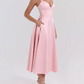 Vintage Pink Satin V-Neck Dress Spaghetti Strap Evening Dress DP8108