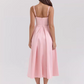Vintage Pink Satin V-Neck Dress Spaghetti Strap Evening Dress DP8108